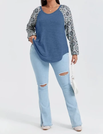 Bluza SHEIN CURVE, albastru, 2XL Albastru