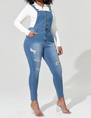 Salopeta SHEIN CURVE, albastru, 4XL