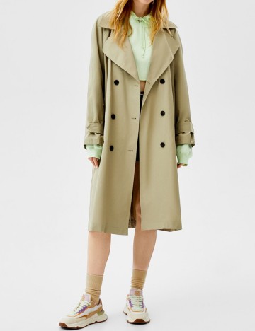 Trench Bershka, verde, L