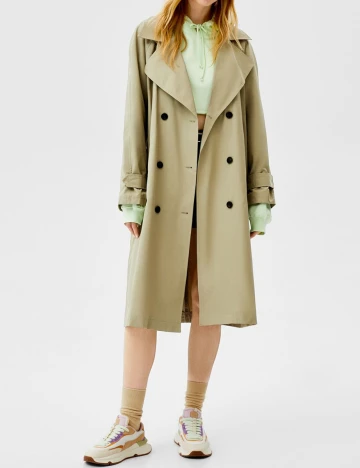 Trench Bershka, verde, L