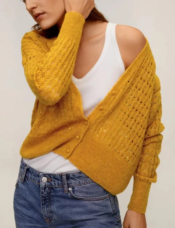 Cardigan Mango, mustar, S