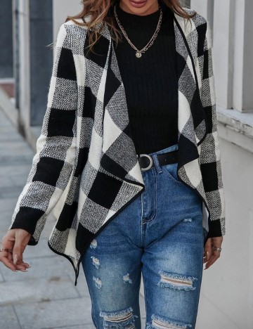 Blazer SHEIN, alb-negru, M