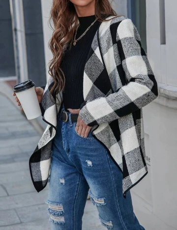 Blazer SHEIN, alb-negru, M