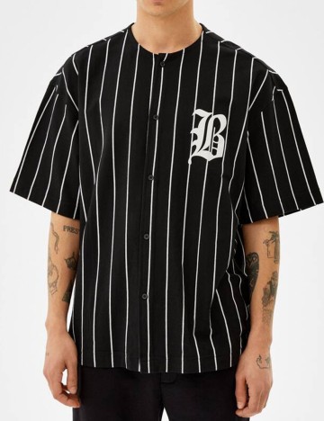 Tricou Bershka, negru/alb, S