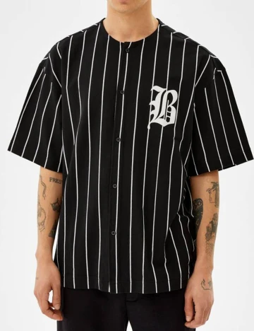 Tricou Bershka, negru/alb, S