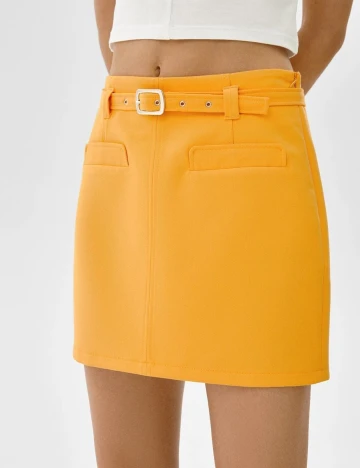 Fusta Bershka, galben, XS