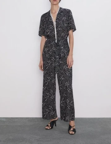 Salopeta Zara, negru floral, S Negru