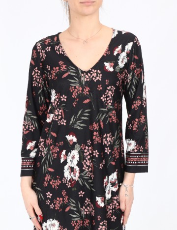 Rochie medie Happy Holly, negru floral, 36/38