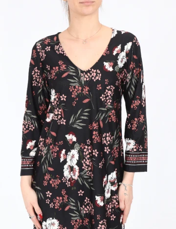 Rochie medie Happy Holly, negru floral, 36/38