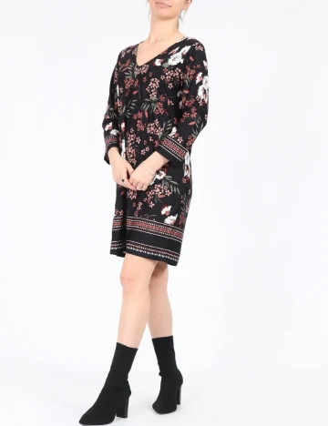 Rochie medie Happy Holly, negru floral, 36/38