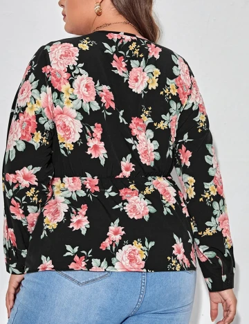 Bluza SHEIN CURVE, negru floral, 1 XL