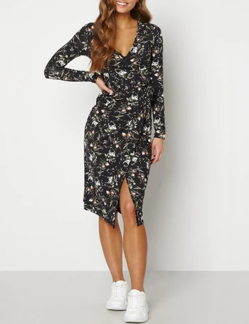 Rochie medie Chiara Forthi, negru floral, S Negru