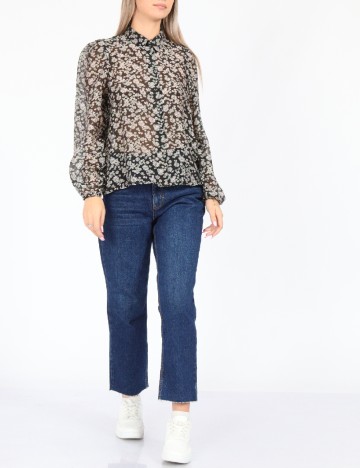 Camasa Stradivarius, negru floral, M