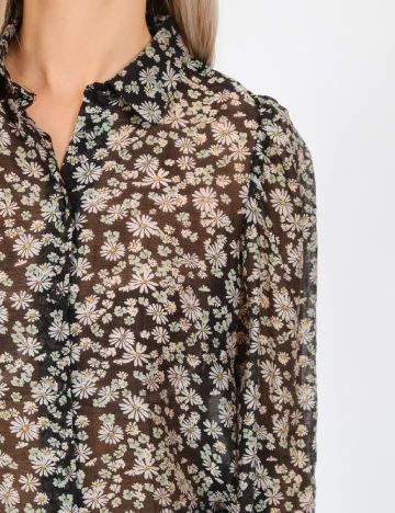 Camasa Stradivarius, negru floral, M