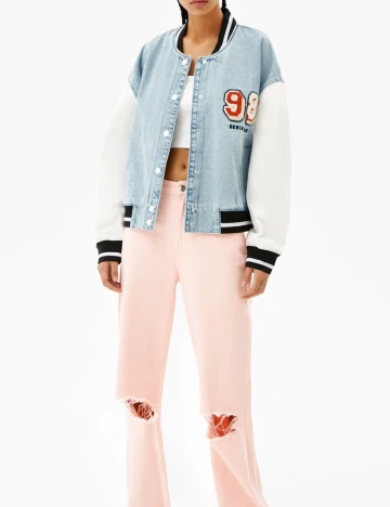 Jacheta Bershka, alb/albastru, M