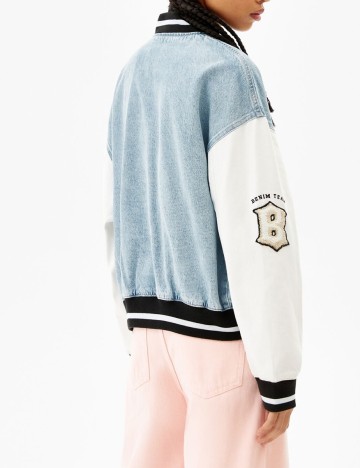 Jacheta Bershka, alb/albastru, M