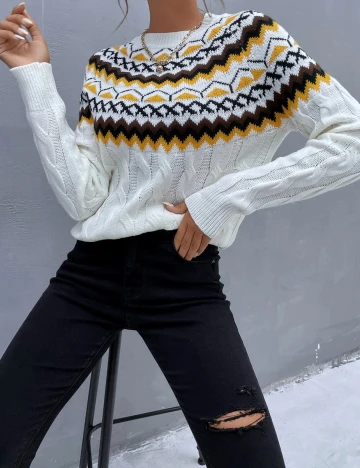 Pulover SHEIN, alb, M