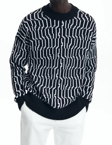 Pulover Reserved, negru/alb
