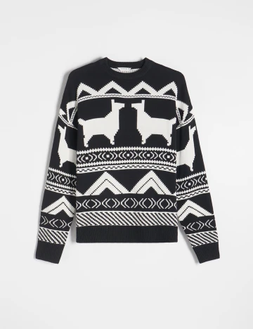 Pulover Reserved, negru/alb