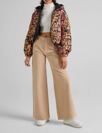 Geaca Bershka, negru/portocaliu, S