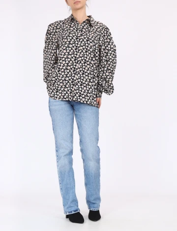 Camasa Pieces, negru floral, M