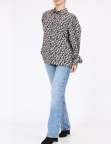 Camasa Pieces, negru floral, M