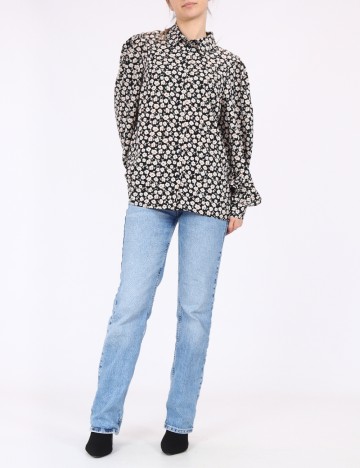 Camasa Pieces, negru floral, M