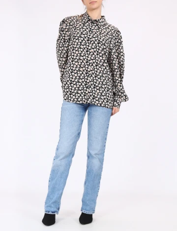 Camasa Pieces, negru floral, M
