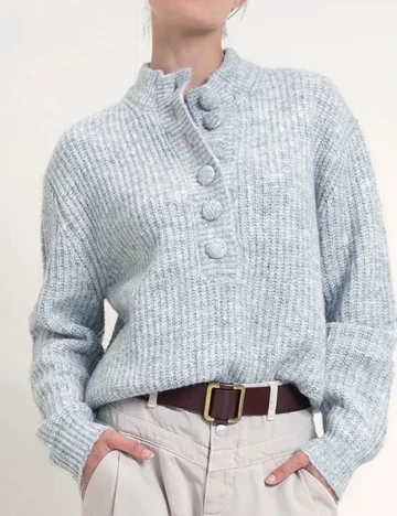Pulover Pieces, bleu, L