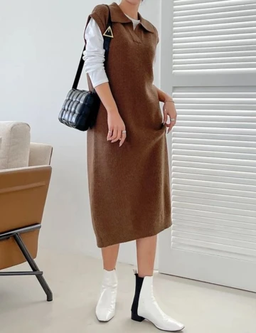 Rochie medie Dazy, maro, S