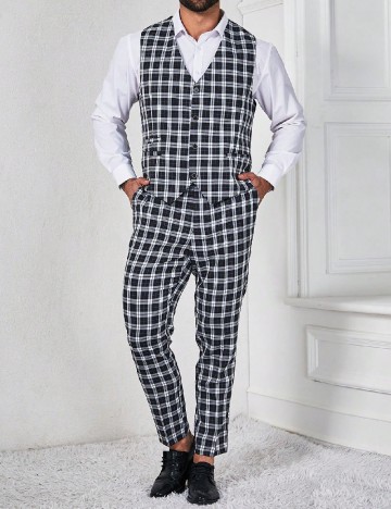 
						Costum SHEIN Plus Size Men, negru/alb