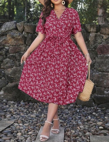 Rochie medie SHEIN CURVE, grena Rosu