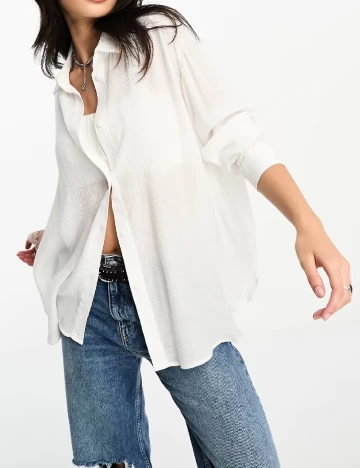 Camasa Oversize Bershka, alb Alb