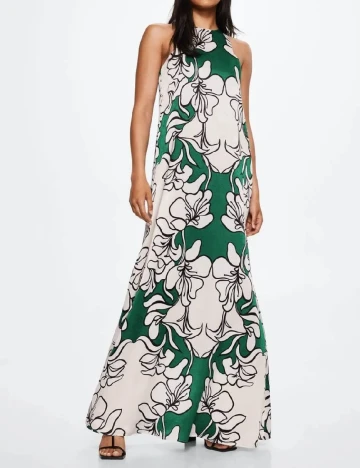 Rochie lunga Mango, alb/verde