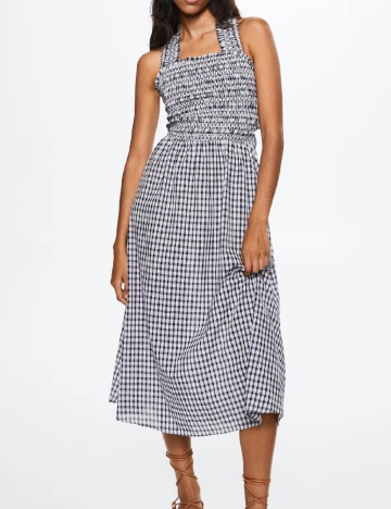 Rochie medie Mango, alb/bleumarin