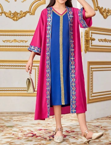 Set Cardigan si rochie Shein Kids, roz/albastru Roz