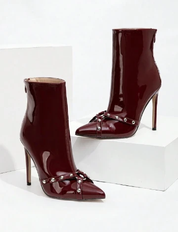 Botine SHEIN, burgundy Rosu