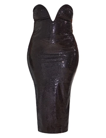 Rochie medie PRETTYLITTLETHING Plus Size, negru