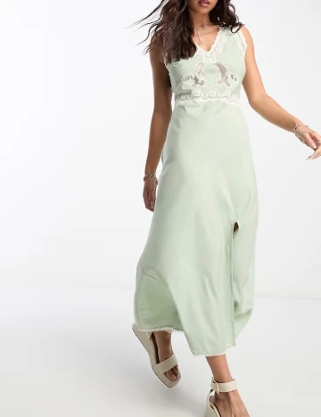 Rochie lunga Reclaimed Vintage, verde Verde