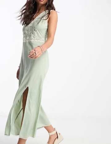Rochie lunga Reclaimed Vintage, verde Verde