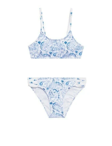 Costum de baie Mango Kids, alb/albastru