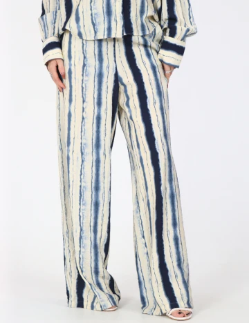 Pantaloni Vero Moda, crem/albastru