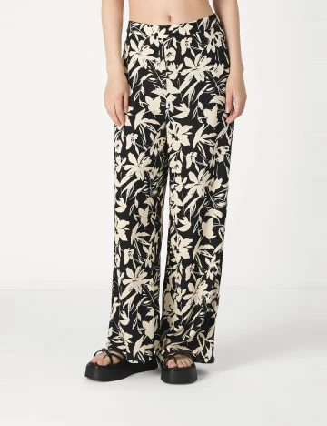Pantaloni Boohoo, negru/ecru