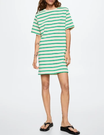 Rochie scurta Mango, ecru/verde
