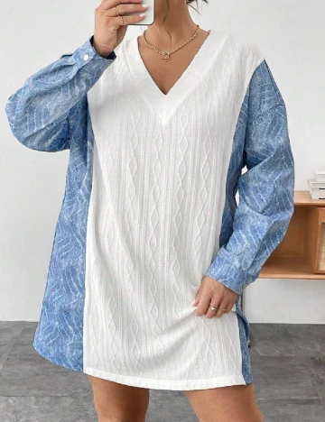 Rochie scurta SHEIN CURVE, alb/albastru