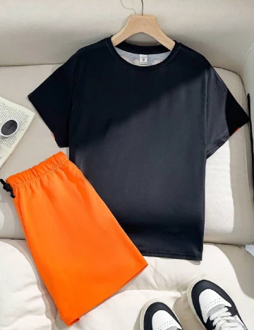 Compleu Shein Kids, negru/portocaliu
