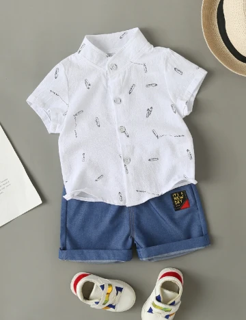 Compleu Shein Kids, alb/albastru