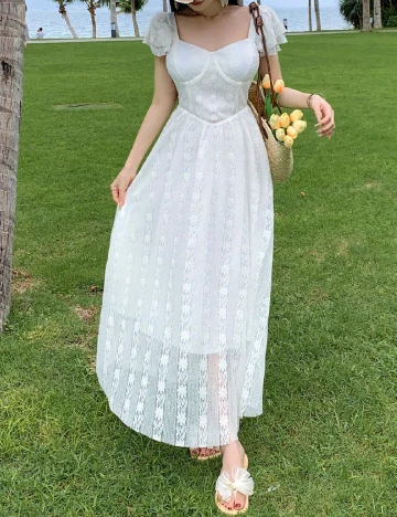 Rochie medie Dazy, alb Alb