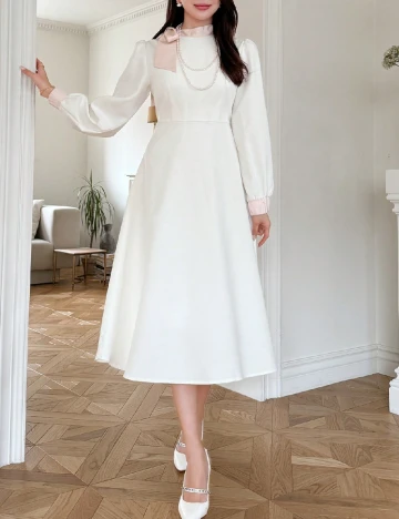 Rochie medie Dazy, ecru Alb