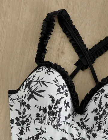 Costum de baie SHEIN, alb/negru